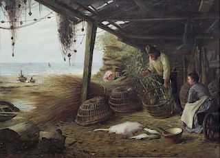 MCINTYRE, Joseph. Oil on Canvas. Basket Weaving on
