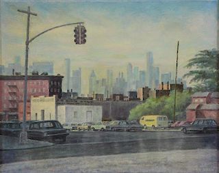 LOEB, Lee. Oil on Canvas. New York Cityscape.