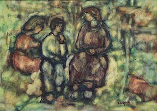 ZARFIN, Faibich. Oil on Board. Thee Seated Figures