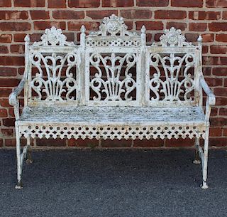 Antique Painted Wrought Iron Bench.