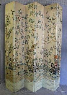 Large Decorative Hand Painted 5 Panel Screen.