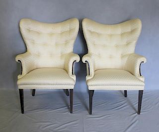 Pair of Upholstered Heart Back Arm Chairs.