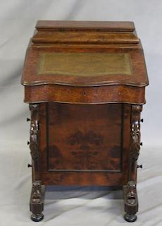 Antique Carved and Leather Top Davenport Desk.