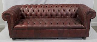Merlot Leather Chesterfield Sofa.