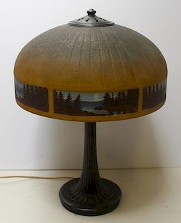 Handel Signed and Reversed Painted Table Lamp.