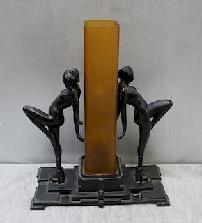 Frank Art Patinated Metal Figural Lamp with Amber