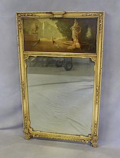 Antique Carved and Painted Trumeau Mirror.
