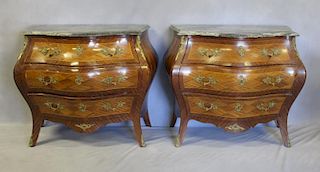 Pair of Swedish Marble Top Bombe Parquetry