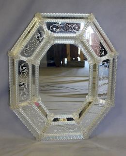 Vintage Octagonal Murano Glass Mirror.