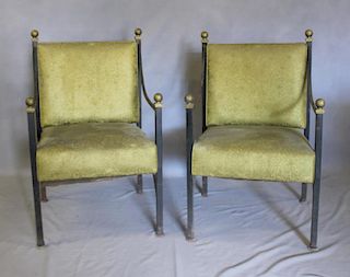 Pair of Decorator Patinated Steel & Brass Arm