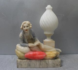 Signed Alabaster Figural Table Lamp.