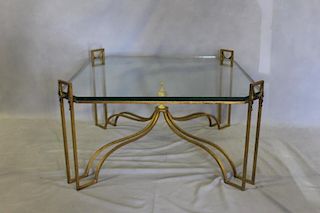 Gilt Metal and Glass Top Coffee Table with Tassel.