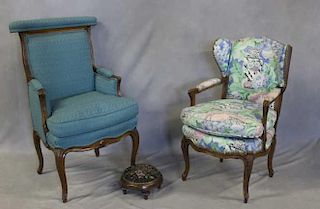 Furniture Lot 2 French Chairs and a Footstool.