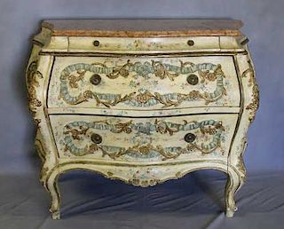 Antique Venetian Style Paint Decorated, Carved and