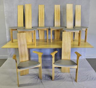 Danish Modern Dining Table and 8 High Back Chairs