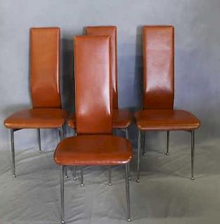4 Vintage Tan Leather and Chrome High Back Chairs.