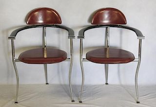 Pair of Leather & Chrome Arrben Italian Arm Chairs