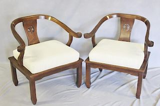 Modern Pair of Asian Horseshoe Lounge Chairs.