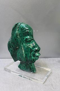 Carved Natural Malachite Bust of a Woman.
