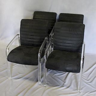 Set of 4 Charles Hollis Jones Lucite Arm Chairs.