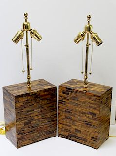 Pair of Tessalated Tigers Eye Table Lamps.