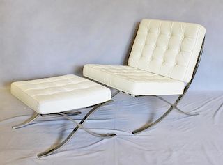White Upholstered Barcelona Style Chair.