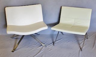 Lot of 2 Modern White & Chrome Accent Chairs.