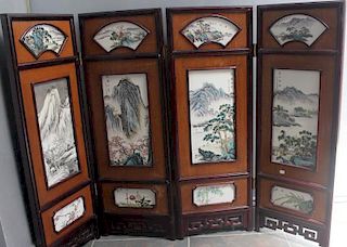 Vintage Chinese Framed Porcelain Enameled Plaques