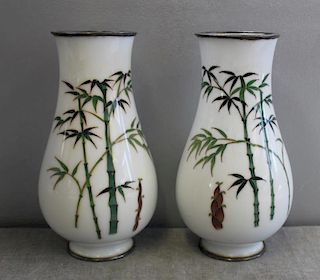 Fine Pair of Japanese Cloisonne Bamboo Decorated