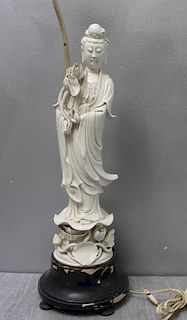 Blanc De Chine Figure of Quan Yin as a Lamp.