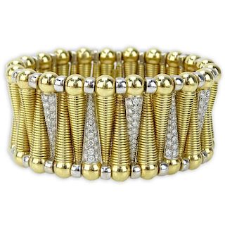 Vintage Signed Tiffany & Co  Heavy 18 Karat Yellow Gold and Micro Pave Set Round Cut Diamond Flexible Cuff Bracelet