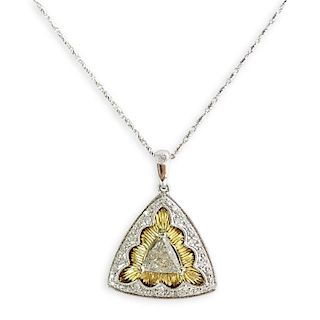 AIG Certified .85 Carat Diamond and 14 Karat Gold Pendant Necklace