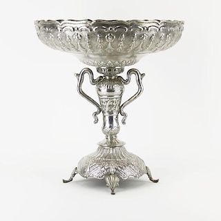Monumental Two Piece Sterling Silver Repousse Centerpiece Compote.