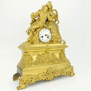 19th Century French Empire Style Gilt Bronze Figural Clock.