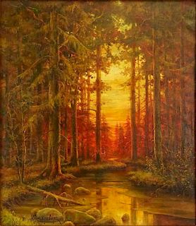 Yuliy Yulevich (Julius) Klever, Russian (1850-1924) oil on canvas, wooded landscape
