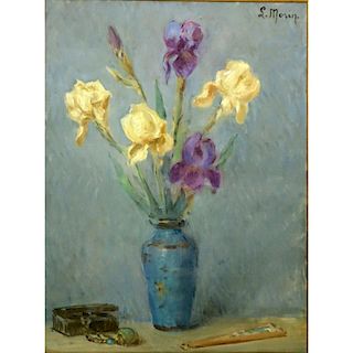 Attributed to: Louis Morin, French (1855-1938) Oil on Canvas, "Still Life with Iris".