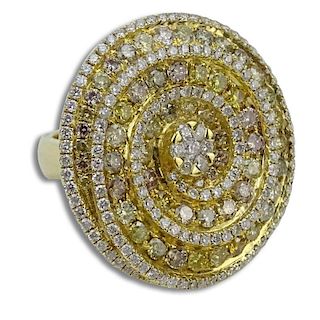 Approx. 4.18 Multi Color Round Brilliant Cut Diamond and 18 Karat Yellow Gold Ring
