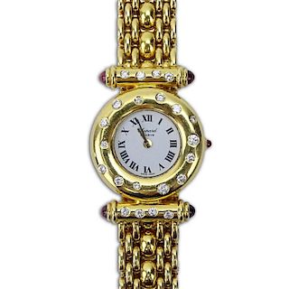 Lady's Vintage Chopard 18 Karat Yellow Gold Bracelet Watch with Diamond Accents and Quartz Movement