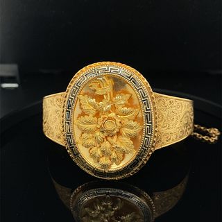 18k Yellow Gold Vintage Handmade Bracelet Black Enamel