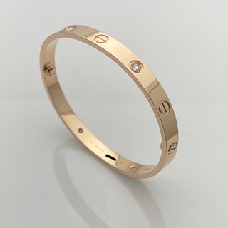 Cartier 18k Rose Gold 4 Diamond Love Bracelet Size 18