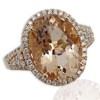 Approx. 5.20 Carat Oval Cut Morganite and 14 Karat Rose Gold accented throughout with .41 Carat Round Cut Diamonds
