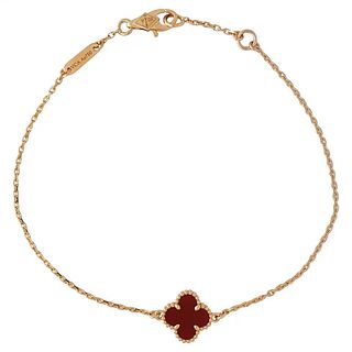 Van Cleef & Arpels 18k Rose Gold Sweet Alhambra Carnelian Bracelet