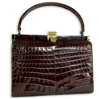 Vintage Alligator Handbag. Rich brown color with gold tone hardware