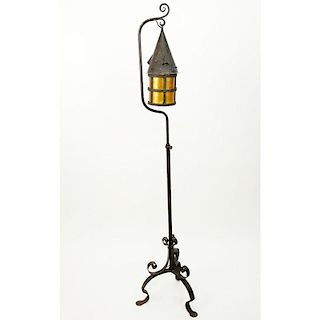 Arts & Crafts Wrought Iron Lantern With Mica Shade
