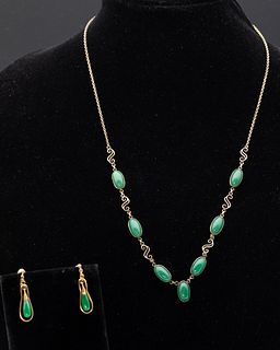 14K Gold and Jade Necklace and Earrings