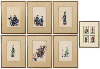 Group of 7 Chinese Paintings on Silk, 18th Century