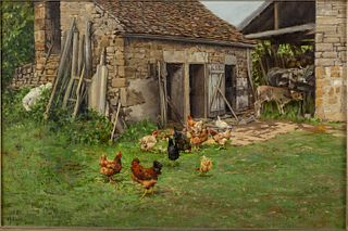 Clark Hulings (1922-2011), Barnyard & Chickens, O/C