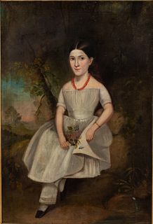 American School, Portrait of a Girl,  O/C, 19th C