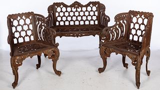 Cast Iron Garden Bench and 2 Armchairs