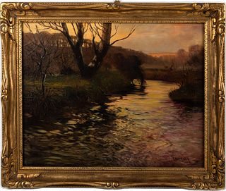 George Ames Aldridge, River Landscape at Dusk, O/C